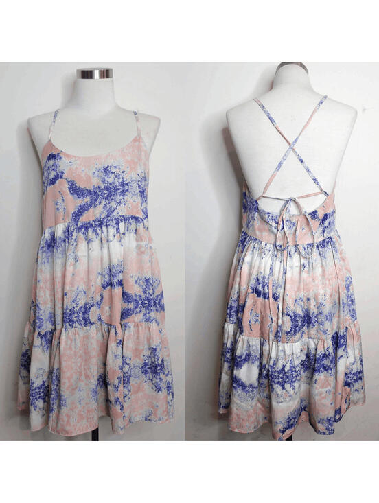 W118 by Walter Baker Dresses & Skirts - W118 Pink Blue Splatter Spaghetti Strap Peasant Mini Dress - 6